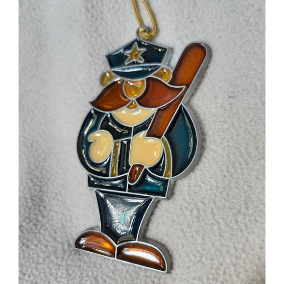 Cartoon Fun Police Man Stain Glass Mustache Billy Club Blue - Picture 2 of 5
